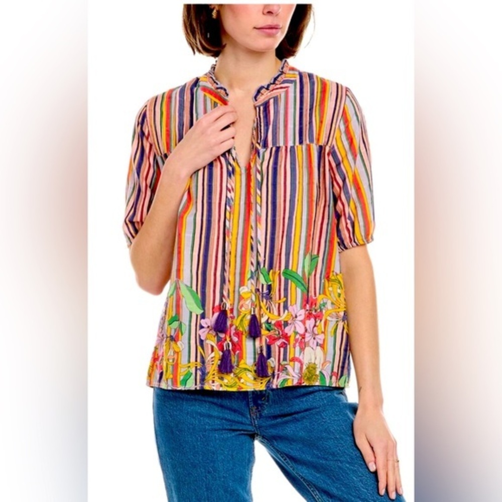 Johnny Was Aldrich Pleat Stripe Yoke Multi Size Small